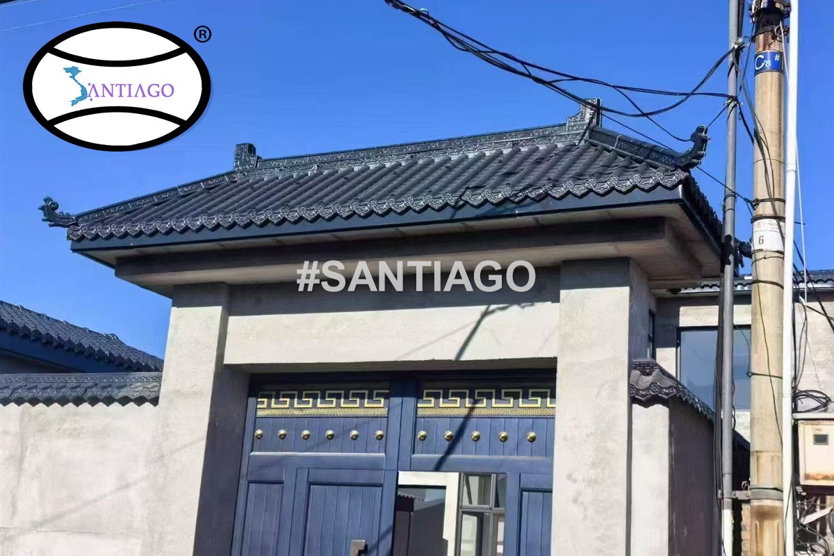 Công trình thực tế: cổng nhà lợp ngói nhựa âm dương màu xám