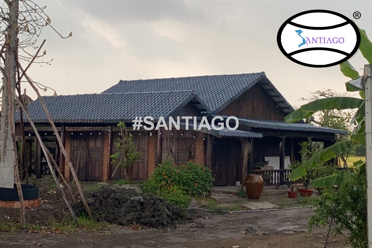 Mái ngói xám của nhà gỗ ở Đức Hòa (tháng 3/2022)
