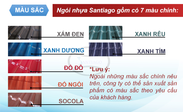 màu sắc tấm lợp sóng ngói nhựa santiago