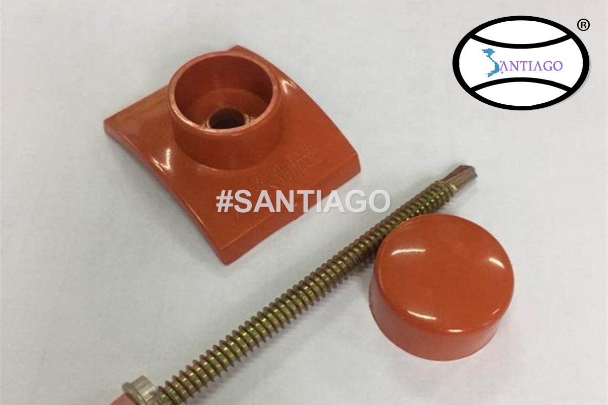 Nắp chụp đinh màu đỏ: đế có lỗ 6 mm, nắp đậy rời và vít bắn đi kèm