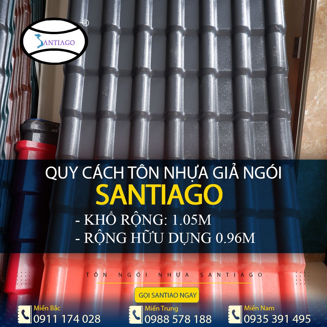 quy cách tôn giả ngói Santiago màu xanh dương
