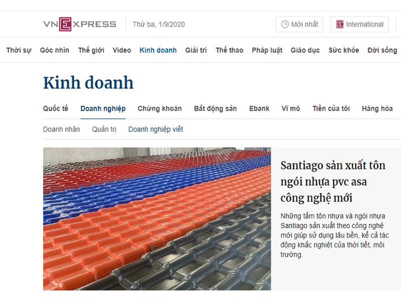 Bài VnExpress về nhà máy sản xuất tôn ngói nhựa PVC ASA của Santiago