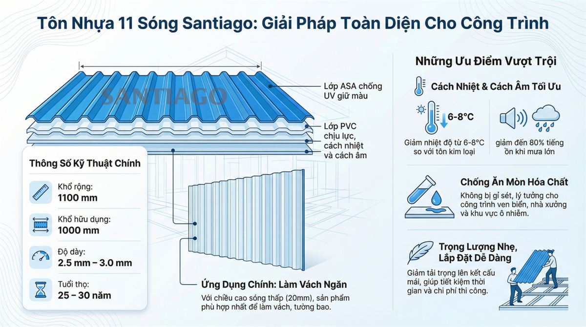 tôn nhựa pvc 11 sóng