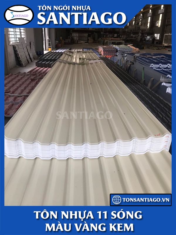tôn nhựa 11 sóng vuông màu vàng kem