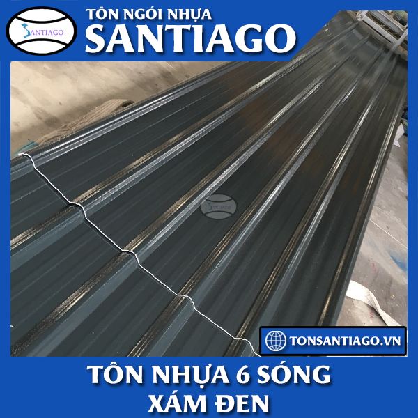 tôn nhựa pvc asa 6 sóng màu xám đen