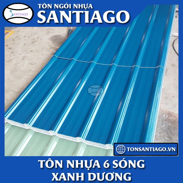 tôn nhựa pvc asa 6 sóng màu xanh dương