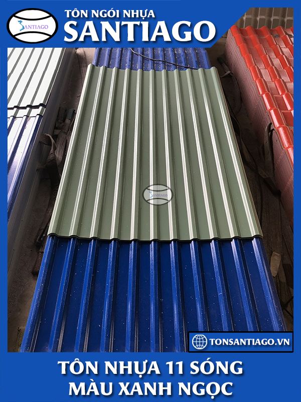 tôn nhựa 11 sóng màu xanh ngọc