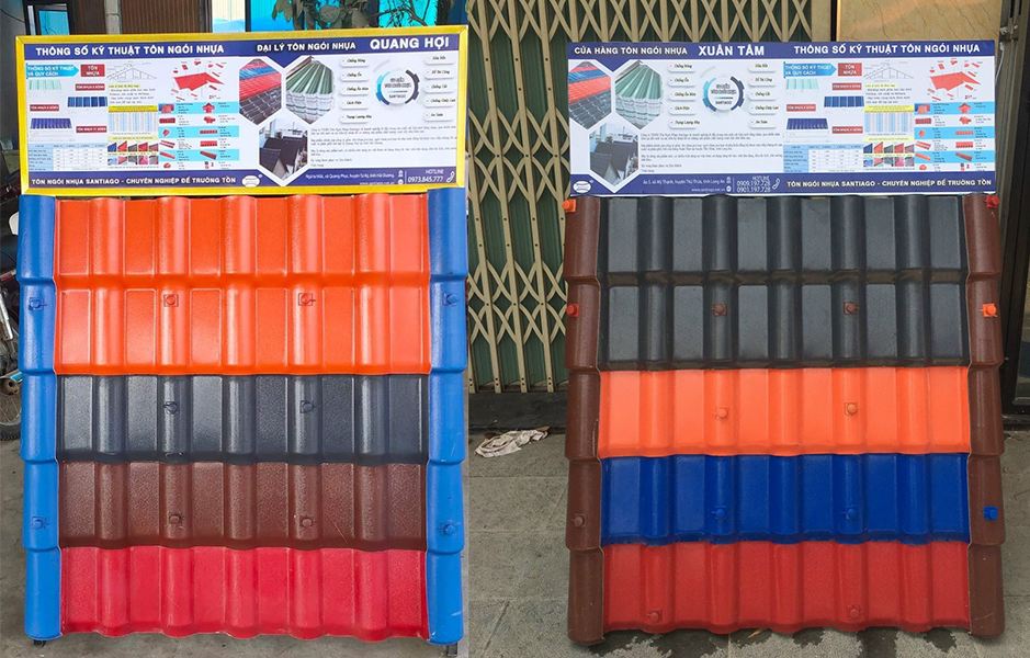 trưng bày mẫu tôn ngói nhựa santiago