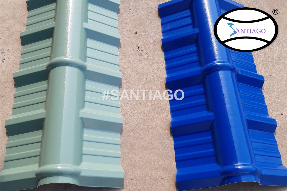 Úp nóc tôn 5 sóng đỉnh tròn, màu xanh ngọc và xanh dương
