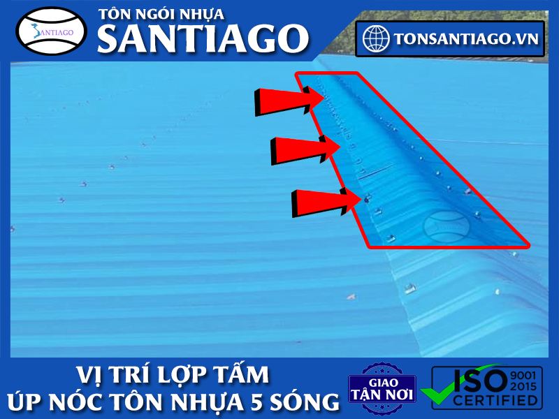 vị trí lợp tấm úp nóc tôn nhựa 5 sóng