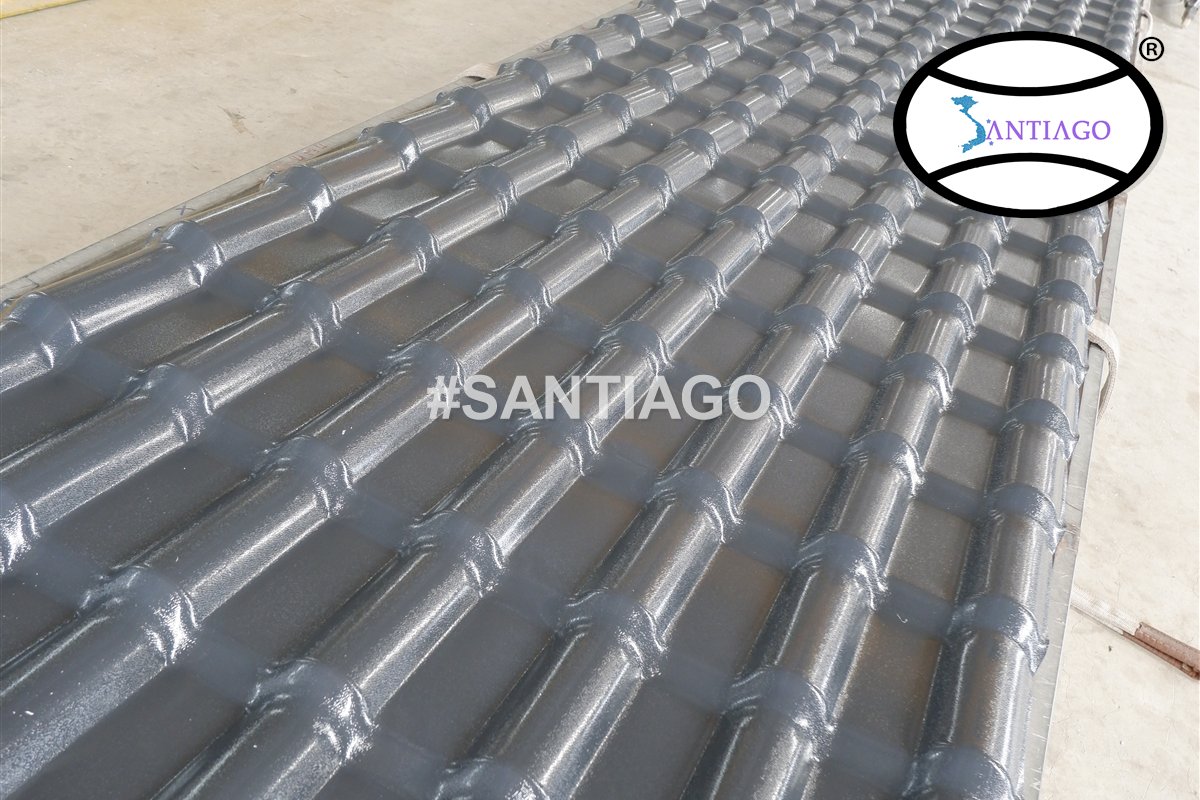 Ngói nhựa PVC ASA Santiago màu xám tại nhà máy