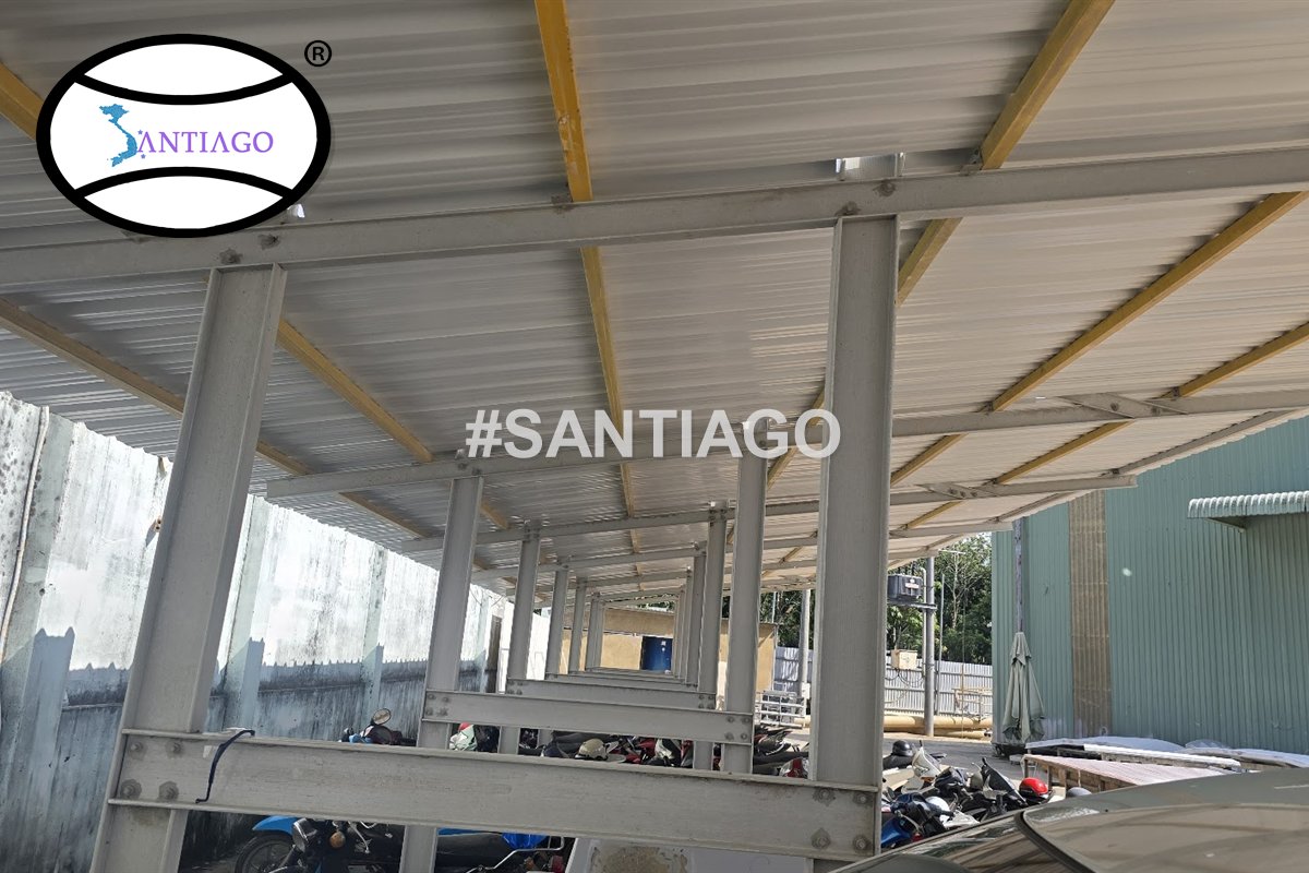 Mái che dài dùng xà gồ composite gác qua các vì kèo